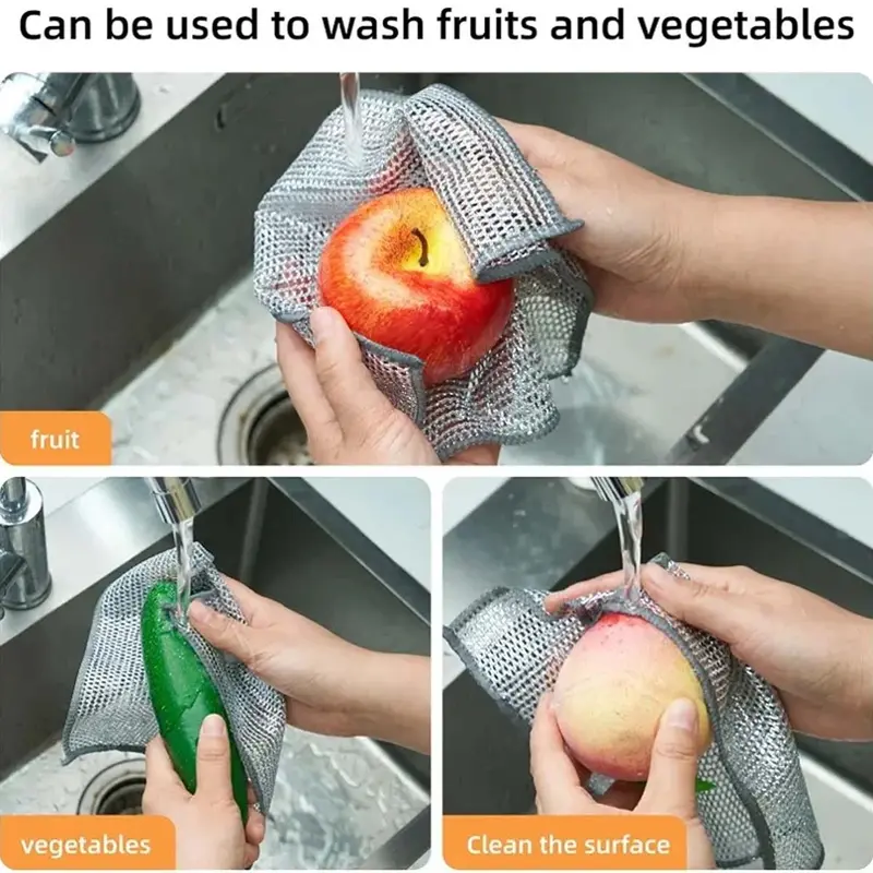 Vải lau ma thuật bằng Dây bạc, 10 cái, Khăn lau bát đĩa nhà bếp, Vải lau bằng dây thép kim loại, Thích hợp cho nồi và bát đĩa, Dụng cụ làm sạch 1