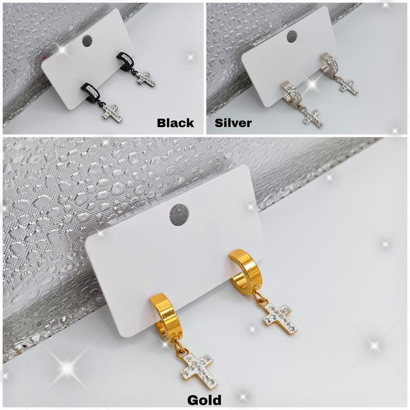 Anting Jepit Salib Permata Diamond Mewah Elegant Titanium Stainless Steel 3