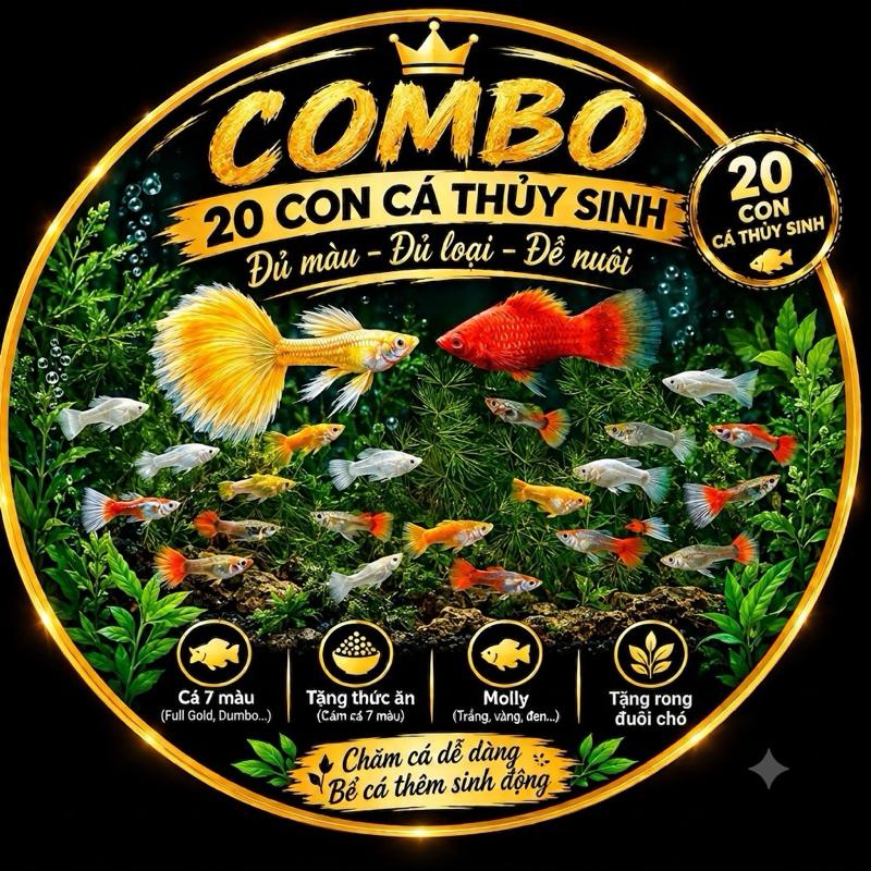Combo logo 20 con tập chơi cá với nhiều loại khác nhau tặng rông đuôi chó với thức ăn cho cá