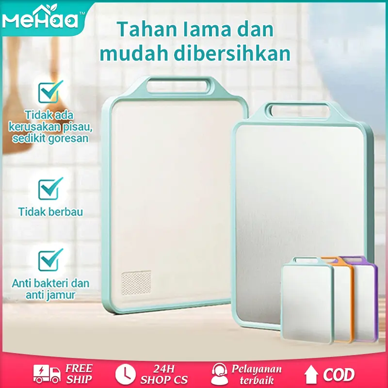 Mehaa  Double Sided Cutting Board / Talenan stainless 2 sisi / Jerami Chopping Board Multifungsi dengan pemarut dan pengasah Steel Hijau Kitchenware Papan