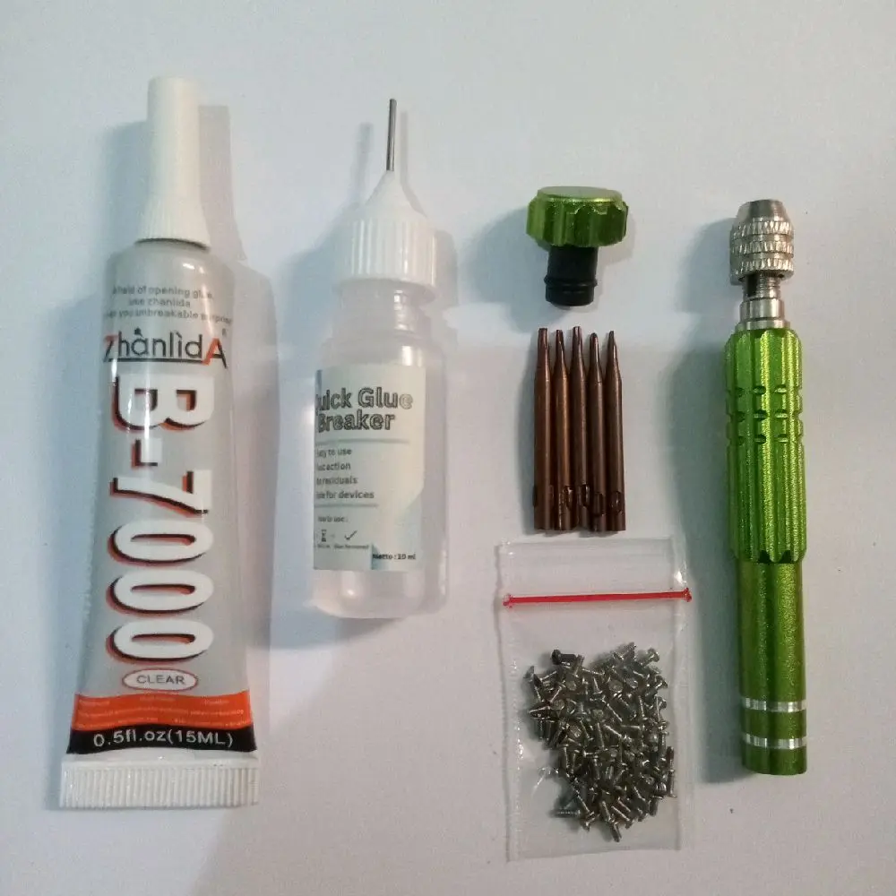 Paket Service HP Lengkap Obeng 5 Mata Lem LCD 15ml Isi Bening Baut HP Universal & Cairan Penghancur Lem Backdoor LCD
