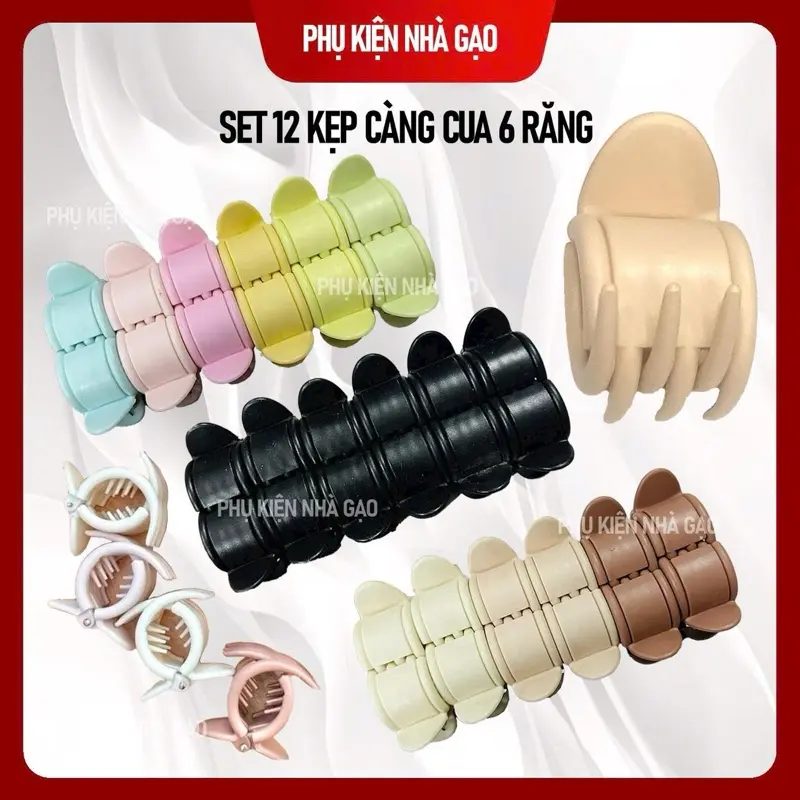 VỈ 12 CÁI Kẹp Tóc càng cua 6 Răng Hàn Quốc Thời Trang Kẹp Tóc Nữ Hot Trend Thiết Kế 6 Răng Chắc Chắn Màu Đẹp