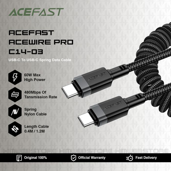 Gambar Kabel Data Charger PD Spiral Spring Coiled ACEFAST Acewire Pro C14-03 USB Type-C To Type-C Super Fast Charging Power Delivery dari HimTech Kota Administrasi Jakarta Utara Tokopedia