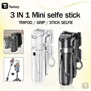 Techzy P15 Mini Extendable Grip Tripod Mini Selfie Stick Remote Control Tripod 3 In 1 Tongsis Tripod Bluetooth  / Tripod Mini  3 in 1 Pocket Phone Grip Extendable Grip Tripod Mini