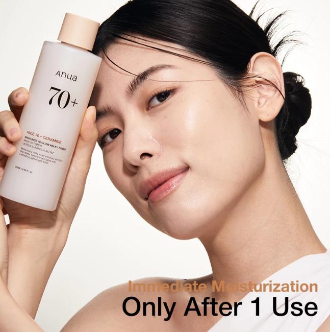 ANUA Rice 70 Glow Milky Toner 40ml Perawatan Mencerahkan Wajah Pencerah Hitam Penyegar