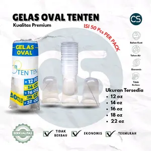 Gelas Plastik Oval TENTEN Termurah 1Pack isi 50 Pcs