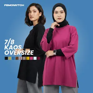 Kaos Polos Wanita Oversize 7/8 LD130cm Basic JUMBO Hijab Friendly  Top  BIG SIZE Baju  Atasan  Belah Samping  Soft Panjang Menutupi Area Depan & Belakang Oblong Dewasa