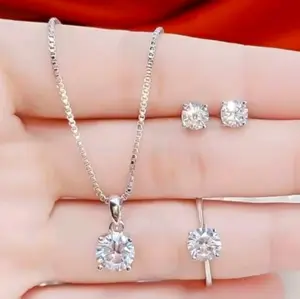 satu set mata satu silver titanium silver terlaris dapat kalung cincin dan anting perhiasan set perhiasan wanita dewasa bunga 1