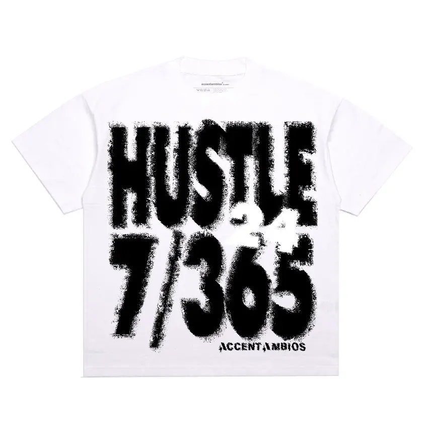 20S boxy fit oversized tshirt hustle 365/7 white T-shirt men and women