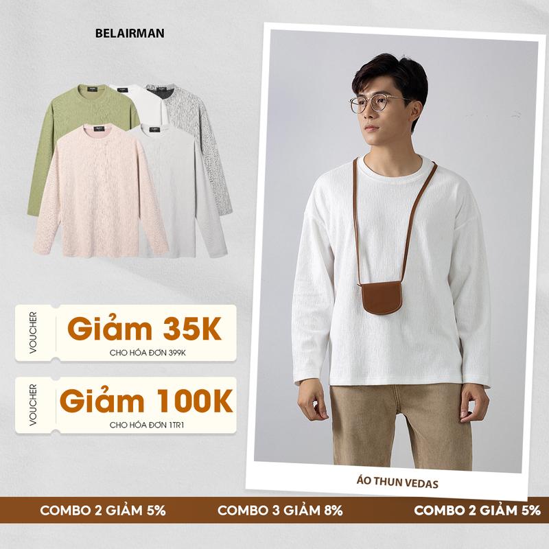  Áo thun nam tay dài VEDAS chất vải COTTON cao cấp sang trọng thanh lịch - ATVD0138 Menswear Cổ Tròn 