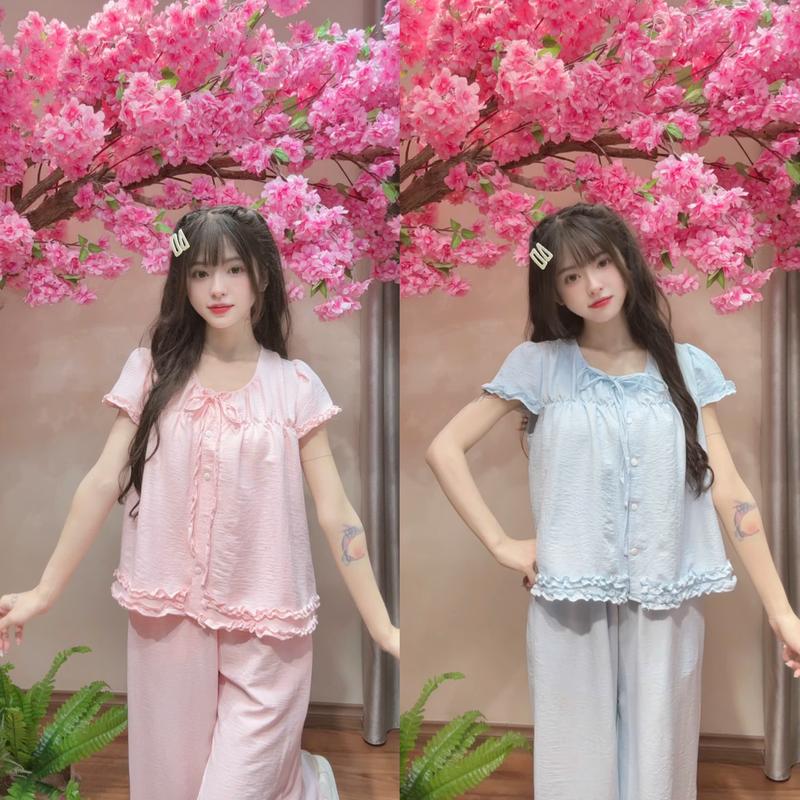  Kozoda Đồ Ngủ Đũi Vân Mây BN66 Họa Tiết Hoạt Hình Trơn Dễ Thương Size S & M Thoải Mái Đồ Bộ Nữ Mặc Ở Nhà Đi Chơi Chất Liệu Mềm Mại 