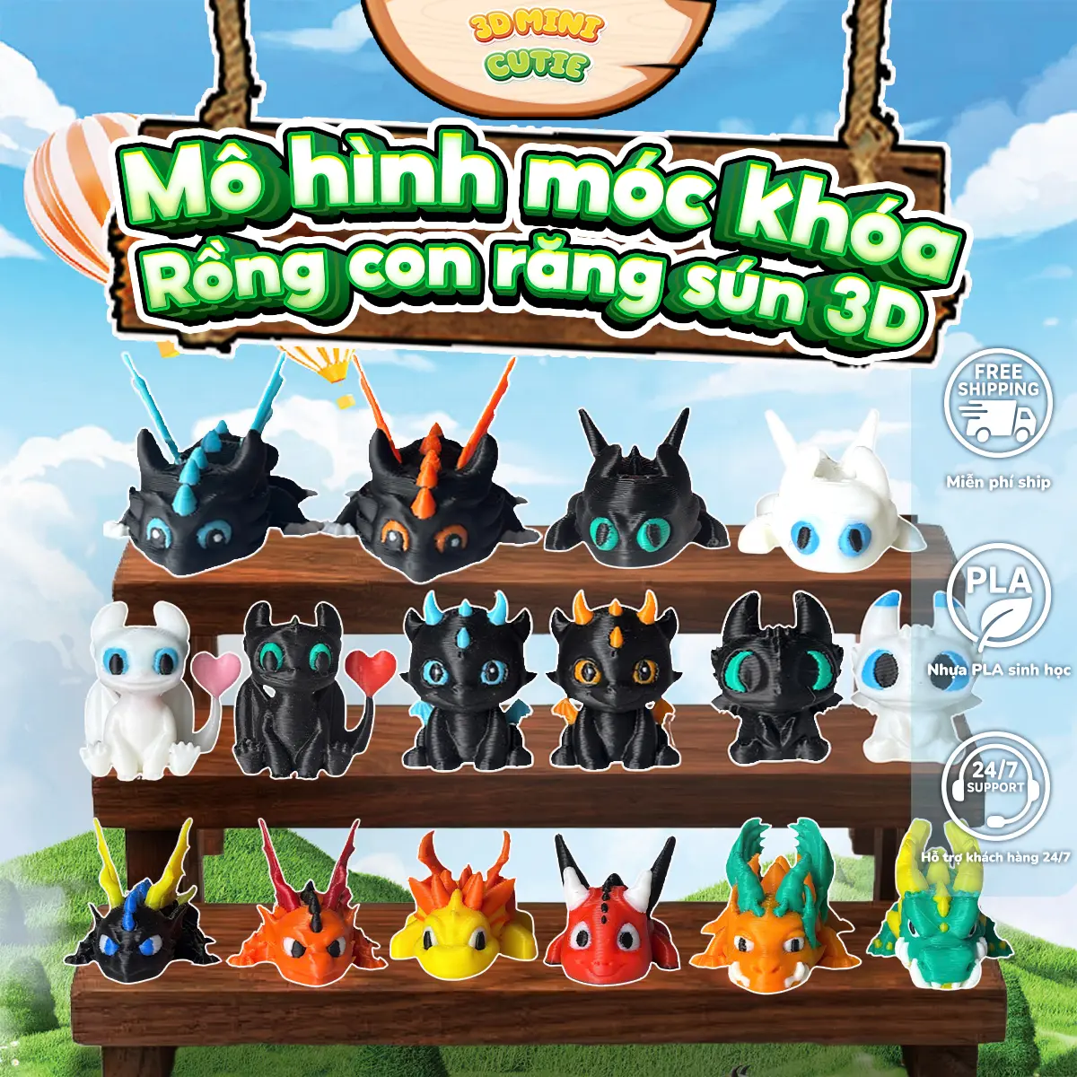 Mô hình Rồng con mini - Móc khóa rồng mini xoay khớp in 3D nhựa PLA an toàn trưng bày, đồ chơi cho bé Nhiều Mẫu Đa Dạng