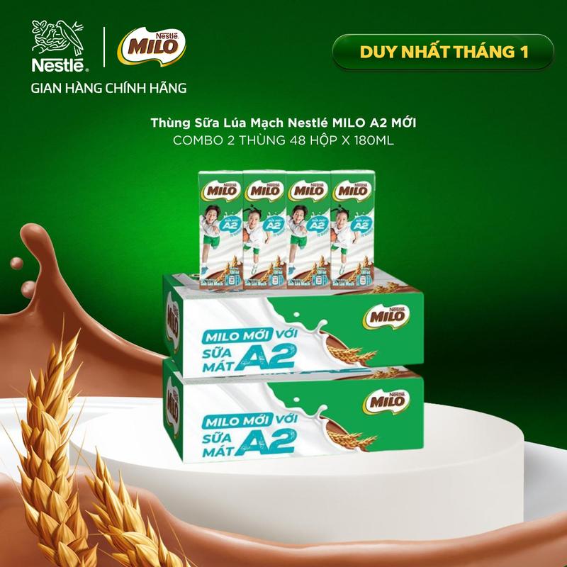   LiH  Nestlé VN Combo 2 Thùng Sữa Lúa Mạch Nestle MILO Sữa A2 MỚI chứa Đạm quý A2  12x4x180ml  