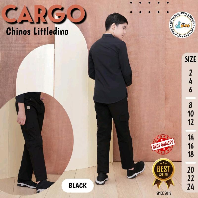 Celana Panjang Anak Little Dino Cargo Fashion Katun Grey Black Laki-Laki Usia 2-13 Tahun Perempuan Cowok - Cewek 1
