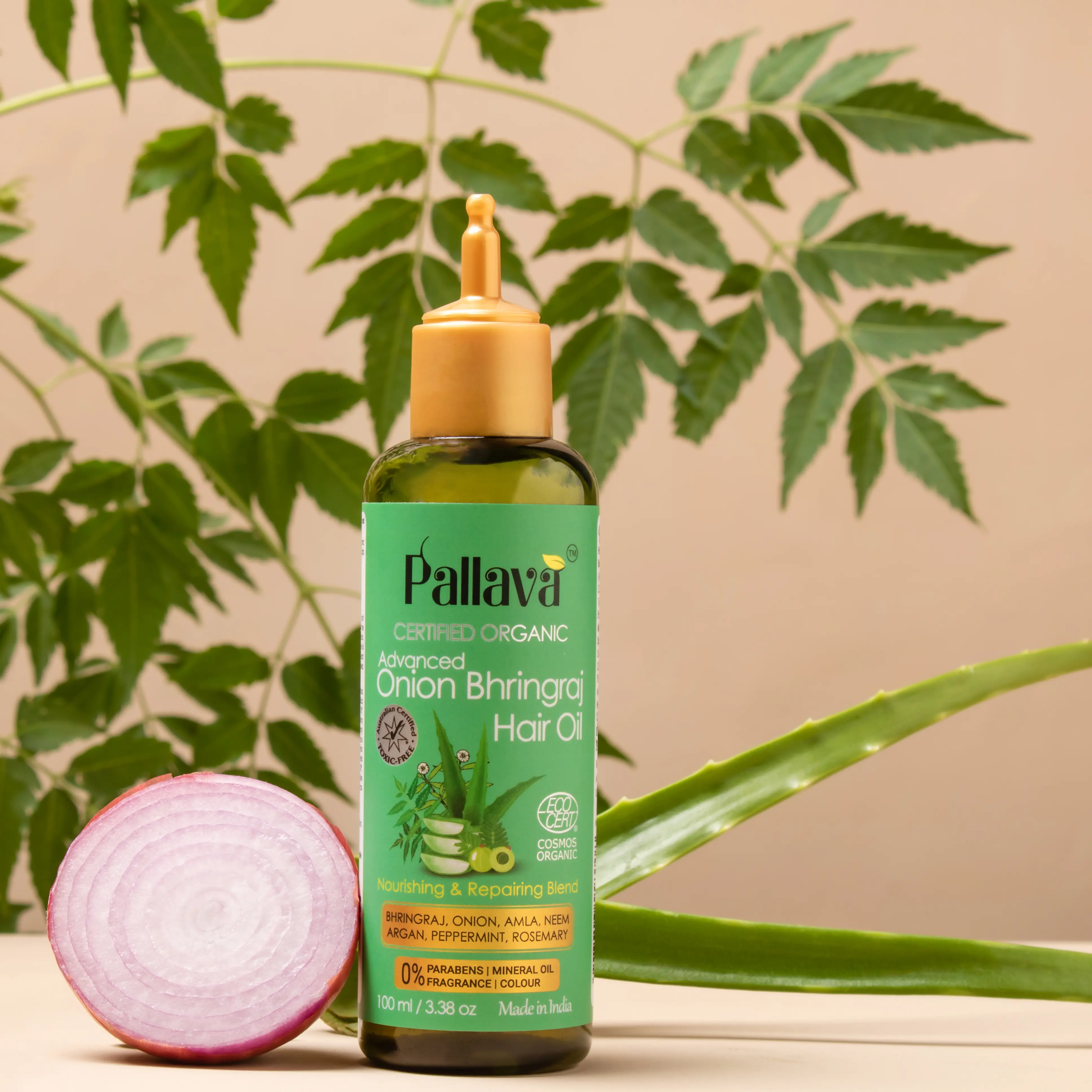 Organic Certified Advanced Onion Bhringraj Hair Oil 100ml With Argan, Rosemary, Amla and Neem Oil.