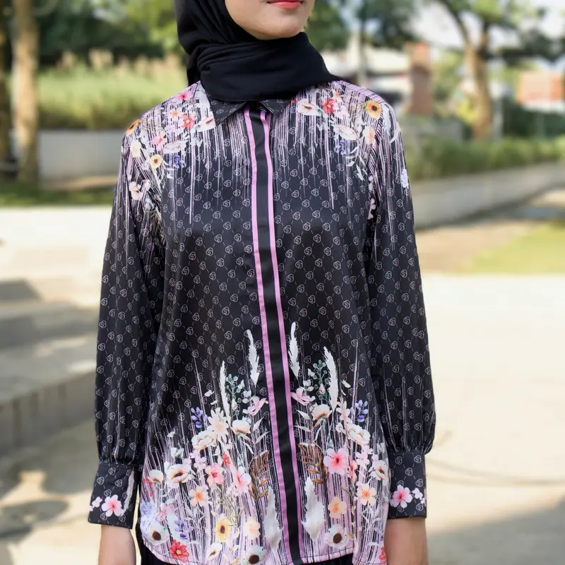 Gabrial YOSI SHIRT Atasan Wanita Exclusive Monogram Printed Limited Gabrial Hijab top Silk Silky Glow Kancing Cantik floral bloom series 8