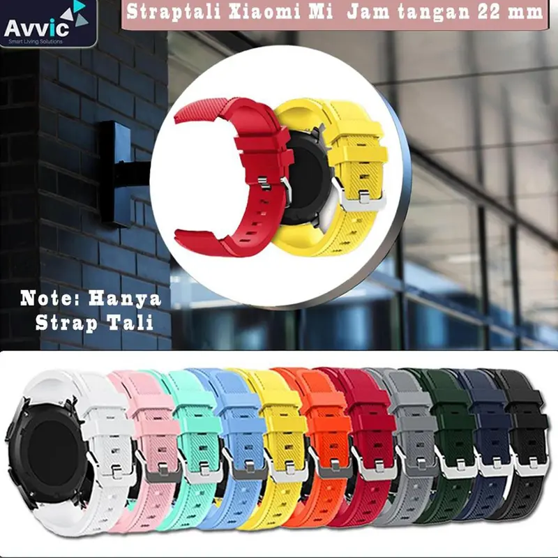 Avvic x Tali Jam Tangan Silikon 22mm Strap Silicone Mi Watch 46mm Sport Rubber Wristband Black Blue Green Grey Pink Karet Red Sporty White Yellow Accessories 1