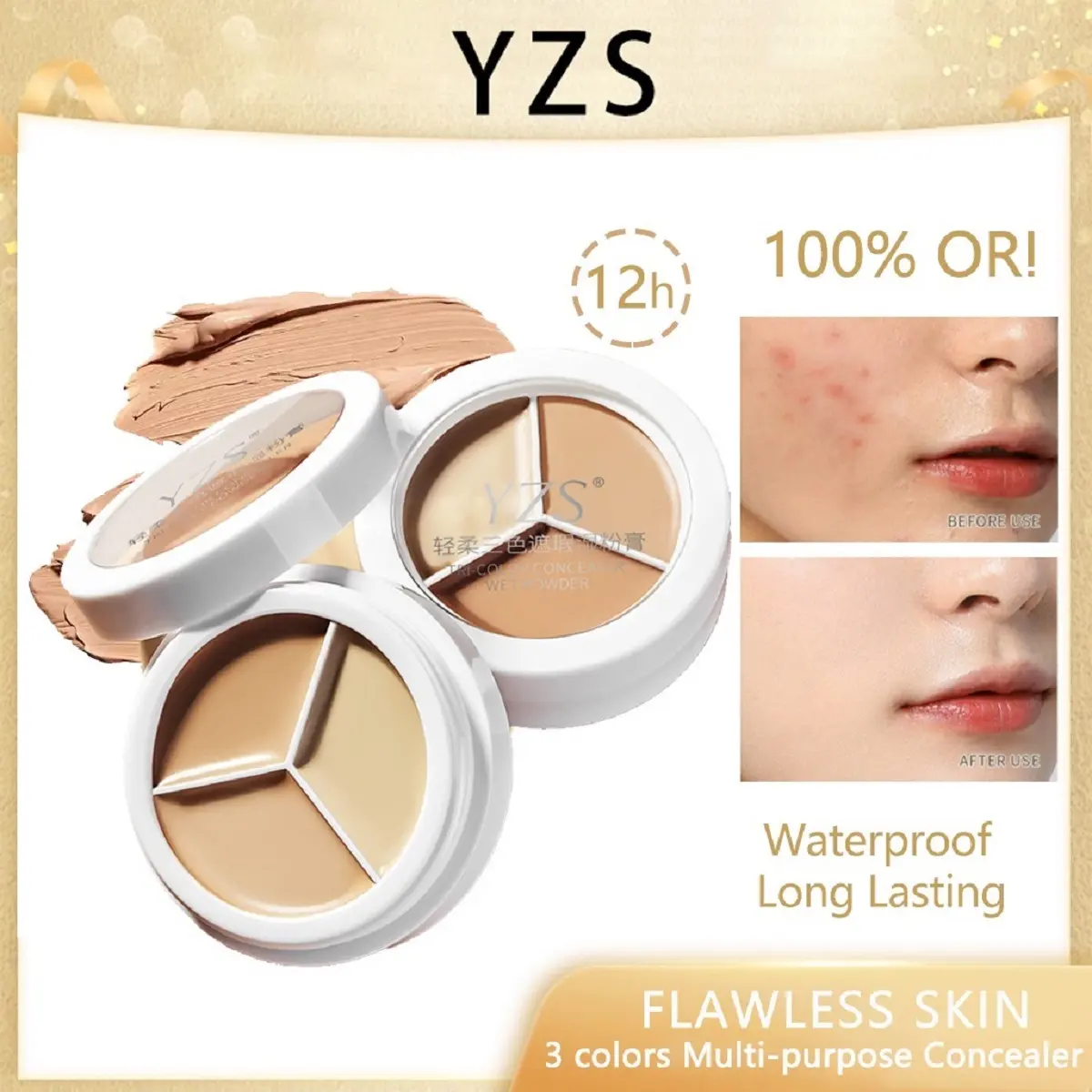 YZS Krim Concealer Rias Wajah Multifungsi 3 Warna Tahan Lama