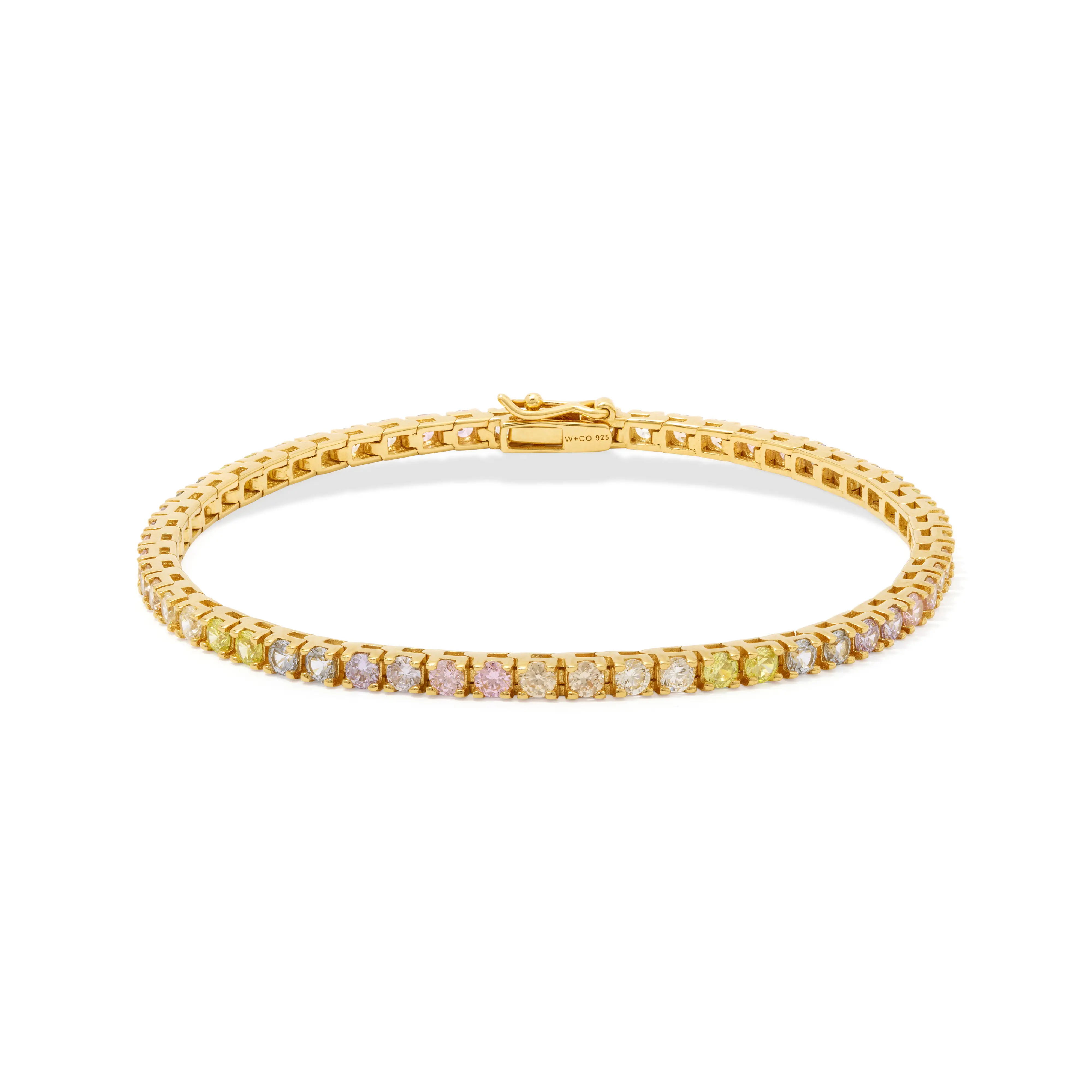 Wanderlust + Co Pave 18K Gold Vermeil Rainbow Tennis Bracelet Gold Plated Sterling Silver Hypoallergenic Jewelry Shower-safe