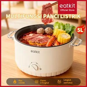 Eatkit Panci Listrik 5L Anti Lengket Dengan Kukusan Multi Cooker 1000 Watt Kompor listrik Serbaguna