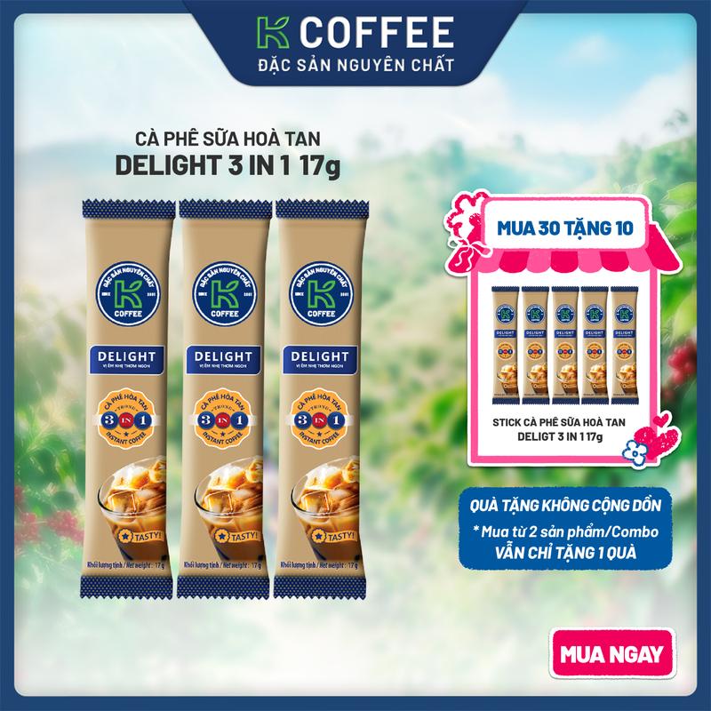 [TẶNG 10 GÓI] Cà Phê Sữa Hòa Tan 3in1 K Coffee Delight 17g - Thơm Ngon Đậm Vị