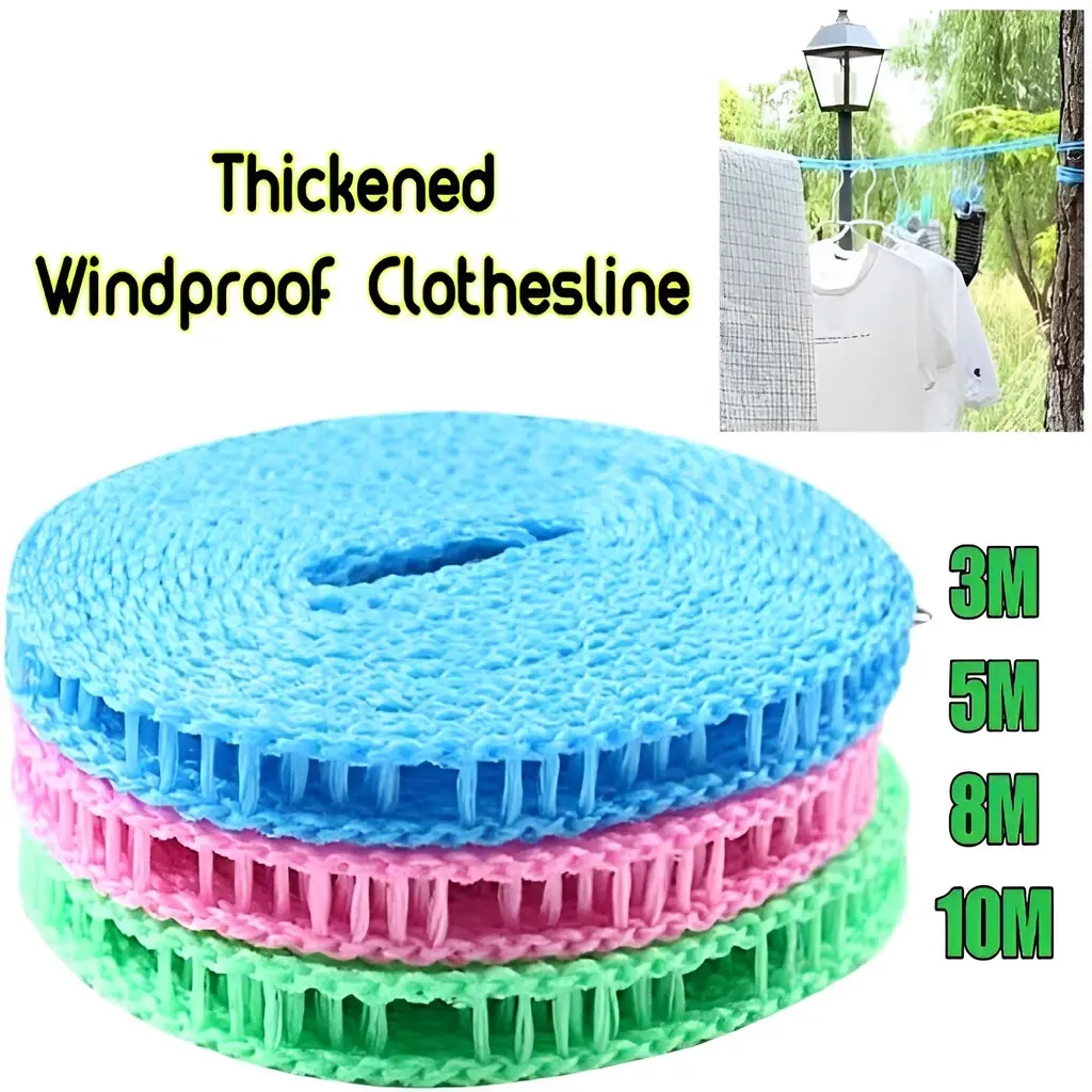 Tali Jemuran Baju / Seluar / Anti Skid Wind Proof Clothesline Fence Type Clothesline Outdoor Travel Colth Hanging Laundry Washing Stainless Steel 5 Meters Clothes Underwear Adjustable