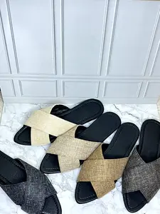 Sandal Wanita Selop Silang Anyam Nyaman Ringan Anti Slip Sandal Casual Cewek Kekinian Bahan Premium Insole Empuk Sol Anti Slip Warna Natural Cantik