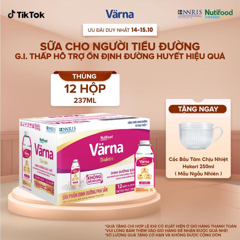 [LIVE] Thùng 12 Hộp Sữa Bột Pha Sẵn Varna Diabetes - Hỗ Trợ Ổn Định Đường Huyết (12 hộp x 237ml)