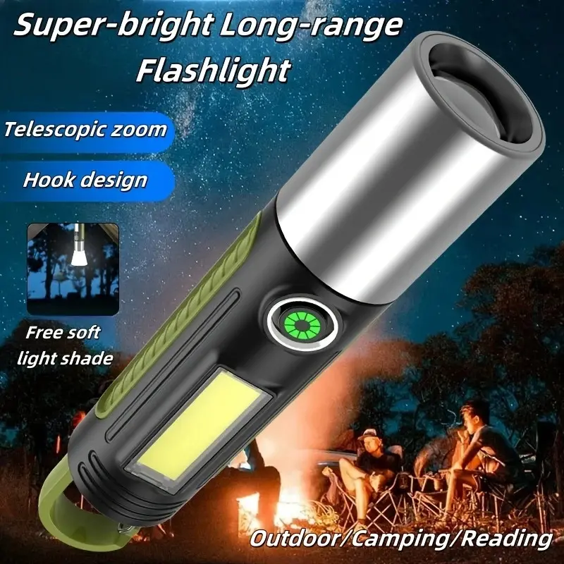 1800mAh Keychain Torches Mini LED COB Strong Light 4 Modes Rechargeable USB Outdoor Flashlight  Hook Design for Camping Lighting