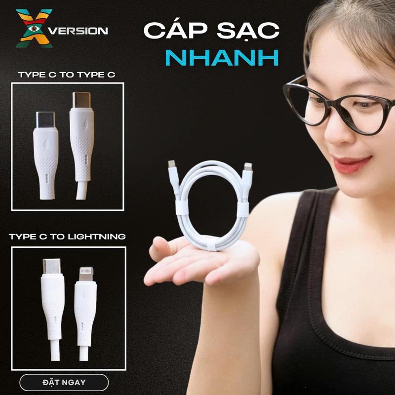 Cáp sạc nhanh C-Lining , C-C dùng cho iphone thiết kế an toàn bền bỉ - Xversion