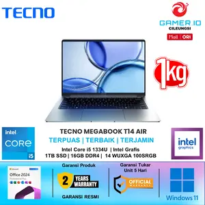 Laptop Ringan Tecno Megabook T14 Air Intel Core i5-1334U Ram 16GB 1TB SSD WUXGA IPS 100% SRGB Windows 11 Silver