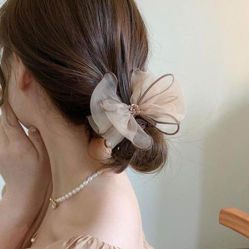 Product Introduction of Retro  Gauze Bow knot Hair Rope Elastic Rubber Band Elegant Ponytail Holder Scrunchies Accessories 5