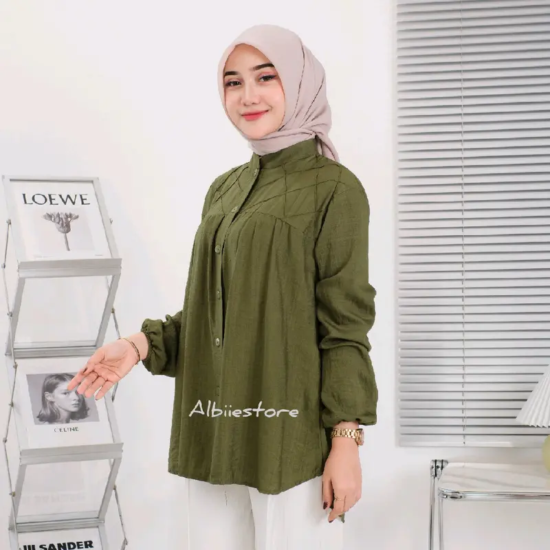 Kemeja Wanita LAURA Lengan Panjang Bahan Pololinen Baju Atasan Cewek Variasi Kancing Belakang 8