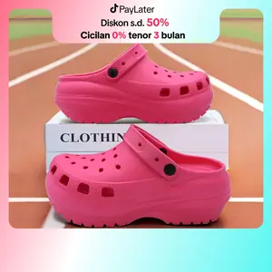 Lateny Sandal Kodok Wanita Kekinian Sandal Jelly Wanita Selop Sandal Baim Jibbitz Wedges Platform