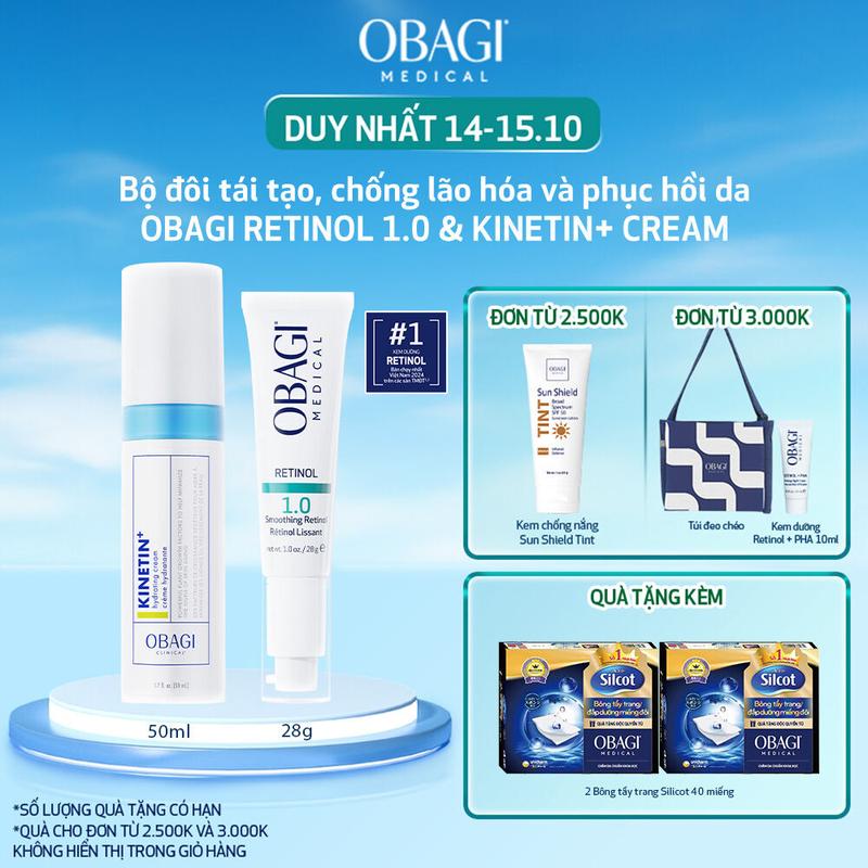 [OBAGI DAY] Bộ đôi Kem Dưỡng Làm Dịu Da OBAGI Clinical Kinetin+ Hydrating 50ml & Kem Dưỡng Da OBAGI Retinol 1.0 28g Skincare Nữ Women