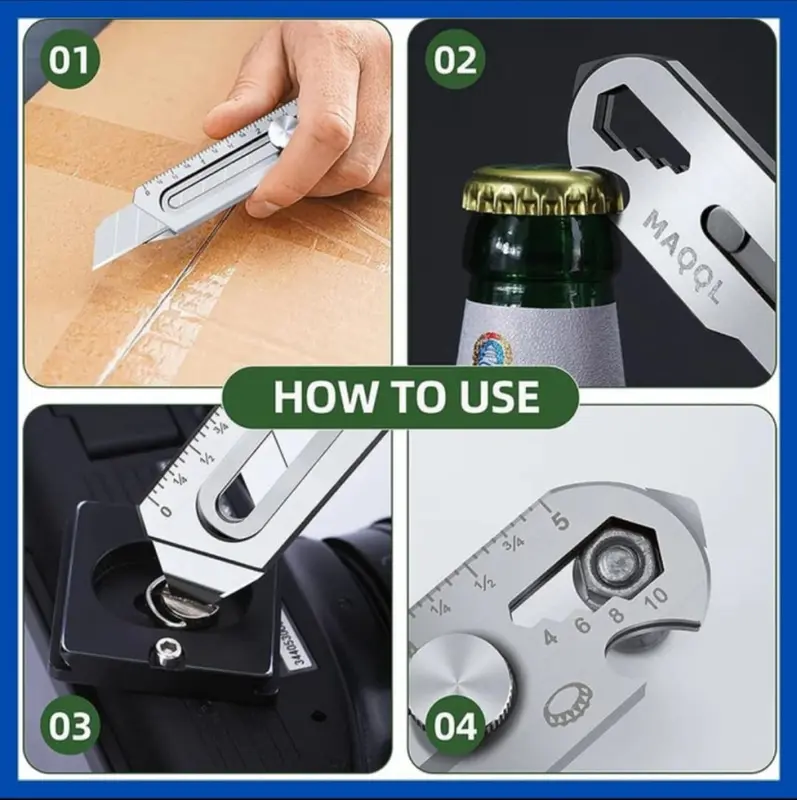 Pisau Cutter Stainless Multifungsi Pembuka Tutup Botol dan Penggaris Cutter 9 in 1 Serbaguna 5