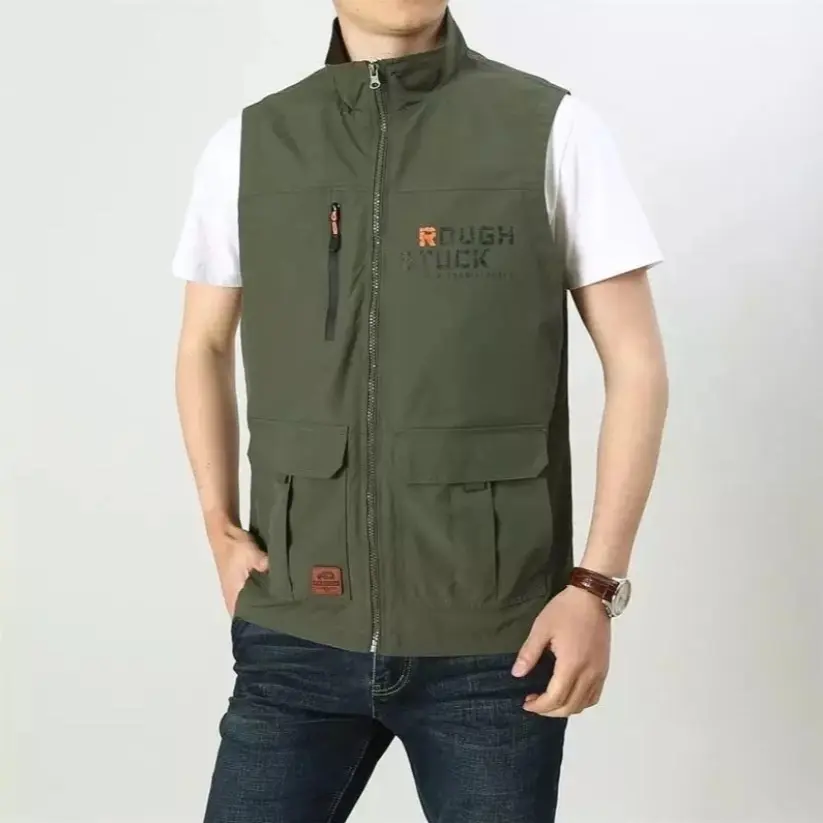 Lapakjaket/Rompi lapangan pria/Rompi pria casual/Rompi katun Hitam Logo Tebal