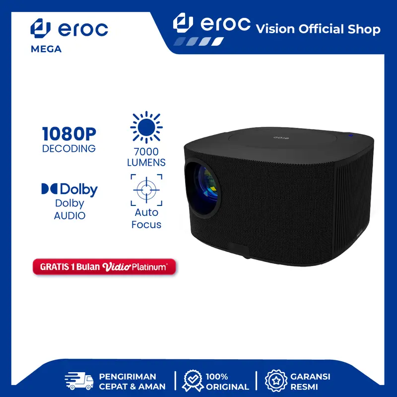 [Smart Proyektor] EROC MEGA- Dolby Audio - Fully Autofocus - Built in Speaker - 7000 Lumens  [BISA CICILAN 12 BULAN] [BISA PAYLATER] led  projector 0
