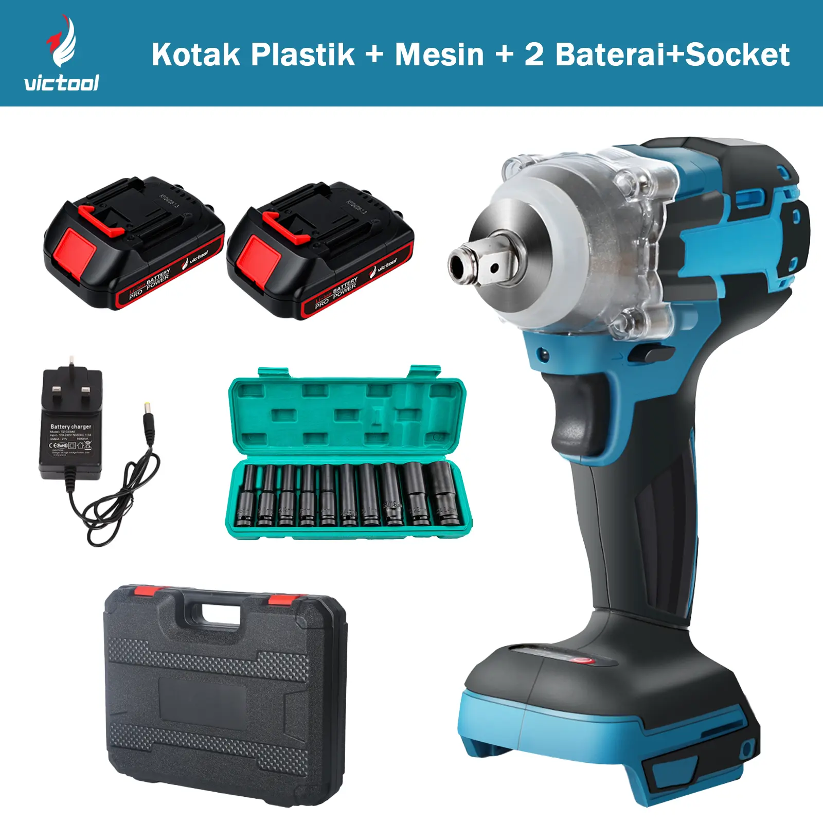 Kotak Plastik + Mesin + 2 Baterai+Socket