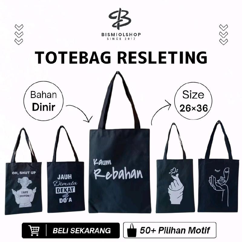 Tote bag resleting Totebag wanita ukuran 26×36 Bahan dinir tebal Tas jinjing motif 5