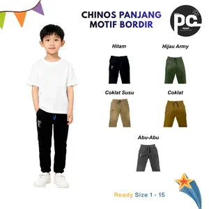 Celana Chinos Panjang Anak Bordir Motif Usia 1-15 Tahun - Bahan Chinos Twill Berkualitas Premium Anak- Laki-Laki