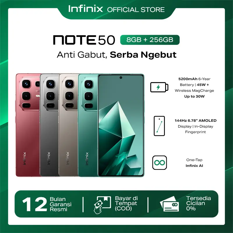 Infinix Note 50 8/256GB - Up to 16GB Extended RAM - Helio G100 - 6.78” FHD+ Amoled - 50MP OIS - 5200 mAh - NFC 0