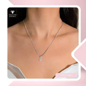 FIVEFAM’S - Kalung Wanita Inisial Huruf A-Z Berlian Bling | Necklace Nama Silver Elegan Anti Karat | Hadiah Cewek Cowok Unisex Kekinian