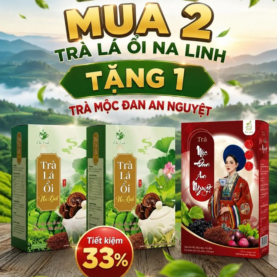 30 túi Trà Lá Ổi G.c Na Linh  [ Mua 2 hộp tặng 1 Mộc Đan ] Lá Ổi ,Lá Sen, Gạo Lứt ,Cỏ Ngọt Nấm Linh Chi