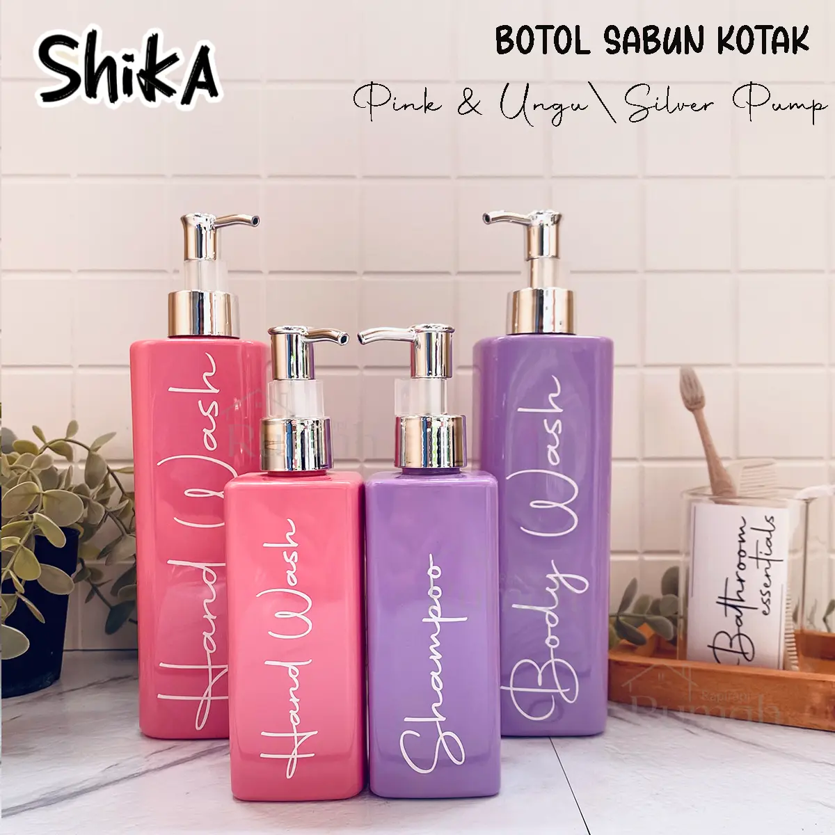 SHIKA - Botol Sabun Mandi Kotak Body Pink Lilac Ungu Pump Silver Gold Clip 500 ml 250 ml