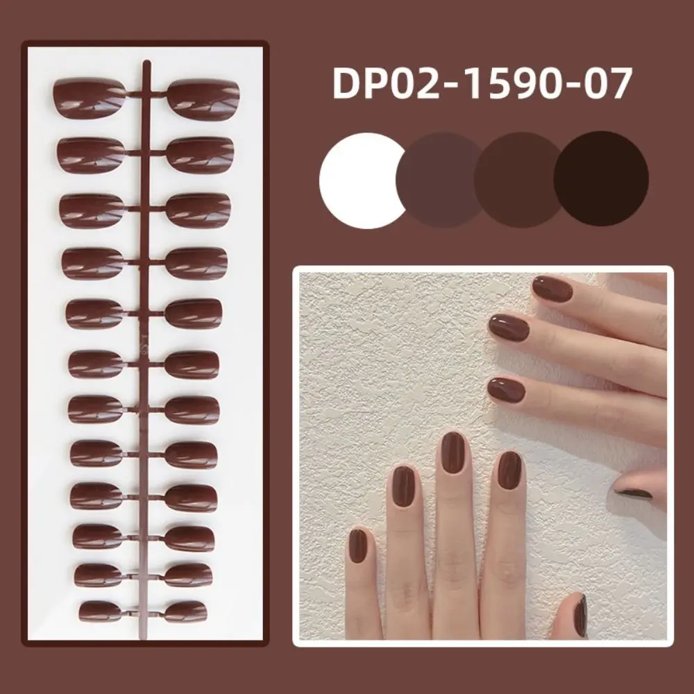 24Pcs Nail Tips Detachable Solid Color Fake Nails Full Cover Wearable Short Round Head False Nails Manicure Bright Press-on Nails Women
