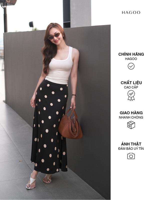 Chân váy lụa đuôi cá chấm bi phong cách công sở thanh lịch HAGOO [CV629]