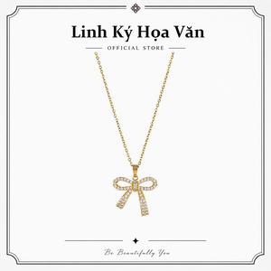 [Hot Sale] Dây chuyền nơ đính đá cho nữ chống nước, thiết kế sang trọng lấp lánh, phong cách thời trang thanh lịch dễ phối đồ.