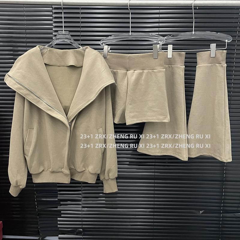 Bộ Áo Hoodie Nữ Thiết Kế Độc Đáo Áo Khoác Có Cổ Quần Đùi Đồ Giữ Ấm Chân Bộ 3 Món 15075