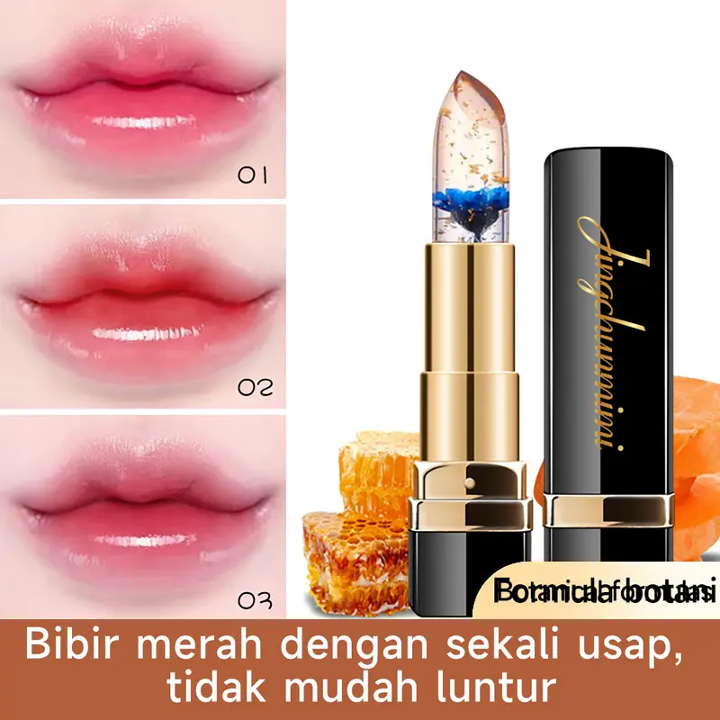 Lipstik Bunga Jelly Color Mengubah Emas Foil Hydrating / Moisturizing Lip Balm / Lipstik Jelly Crystal Tahan Lama Berubah Warna Color Changing COD 1